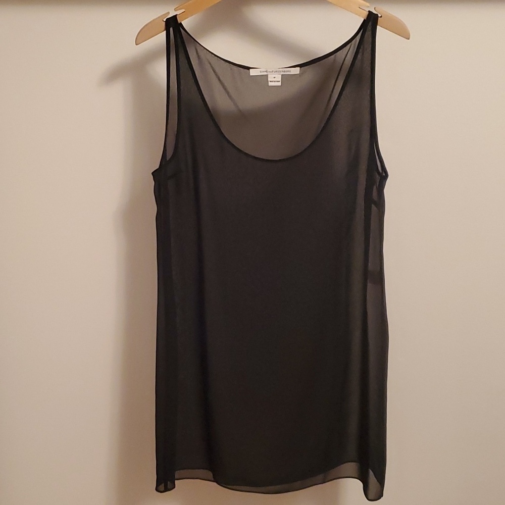 Diane von Furstenberg black sheer top tunic. Women size M